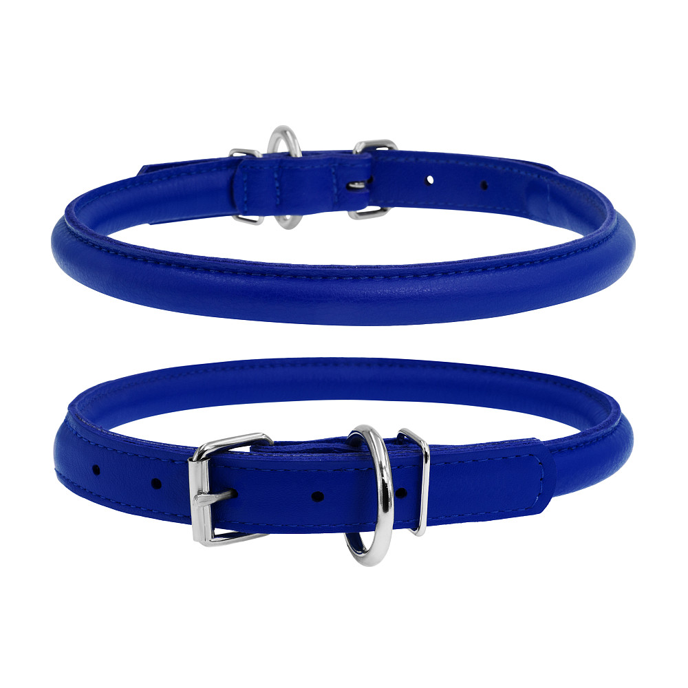 Нашийник для собак шкіряний WAUDOG Glamour з QR паспортом, круглий, Д 13 мм, Дов 45-53 см синій Коломыя - изображение 1