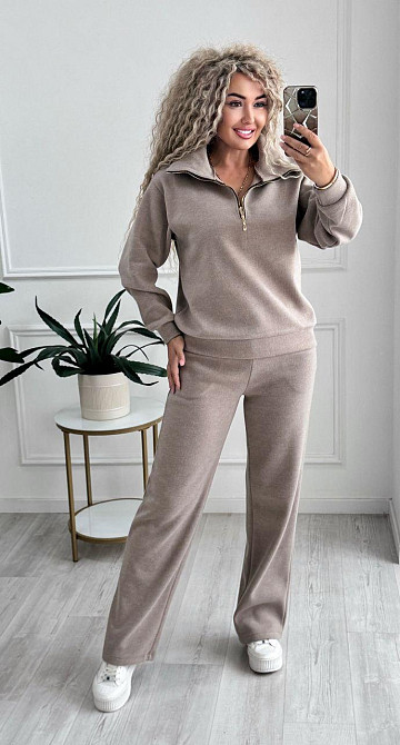 Женский стильный и теплый вязаный костюм осень-зима на трикотажной основе. Капучино, 42/44 Одесса - изображение 6