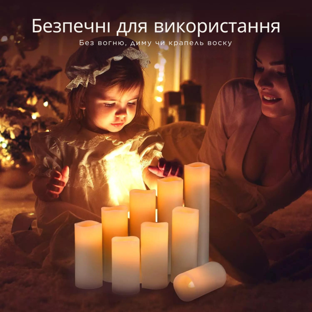 Набір світлодіодні свічки 9 шт. Niki Light лед світильник свічка на батарейках різних розмірів з пультом керування Київ - фото 6