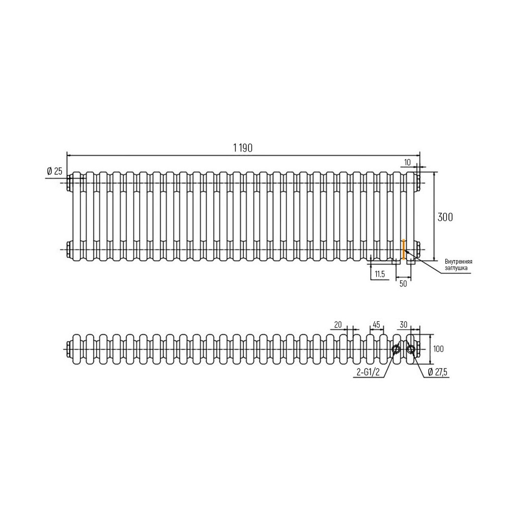 Радиатор NAVIN Calidum 3-26 1190x300, 50мм anticor, белый Киев - изображение 8