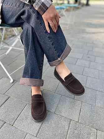 Mermaid Замшеві лофери жіночі класичні шоколадні весна-осінь на низькому ходу р. 36-40 (6047) / Коломия