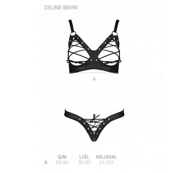 Комплект Passion CELINE BIKINI 2XL/3XL black відкритий бра з стрічками стрінги з шнурівкою, екошкіра Sex Aura Київ
