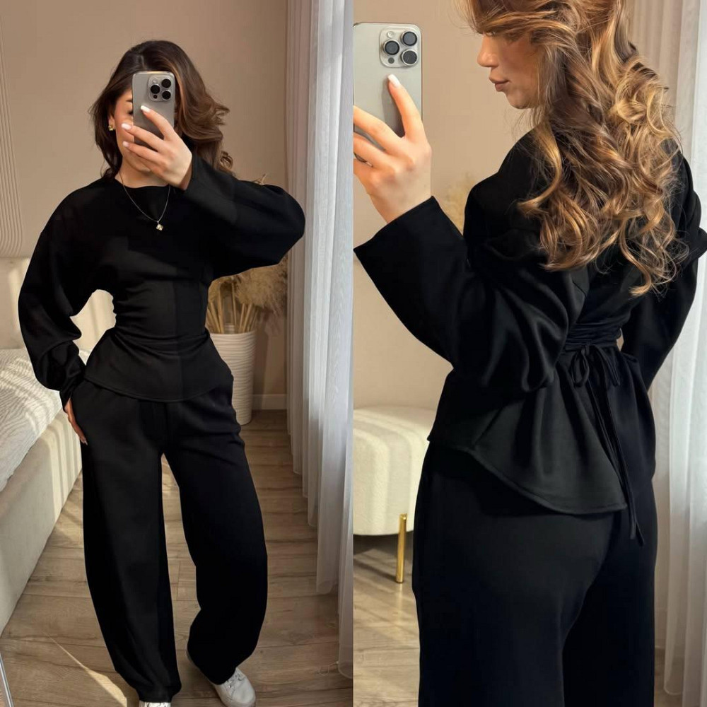 Женский стильный элегантный костюм качественная трехнить петля Черный, 46/48 Одесса - изображение 1