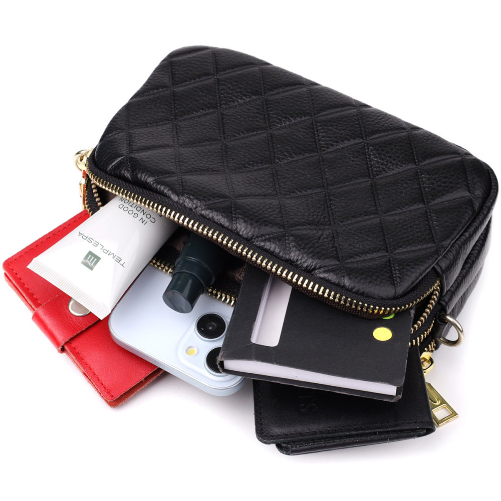 Сумка из натуральной кожи с тремя отделениями для женщин Vintage 22890 Черный Киев - изображение 8