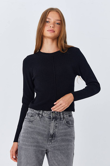 Гольф жіночий MIX RAY 6730 тонкий светр короткий шов попереду one size, чорний, one size Київ - фото 3