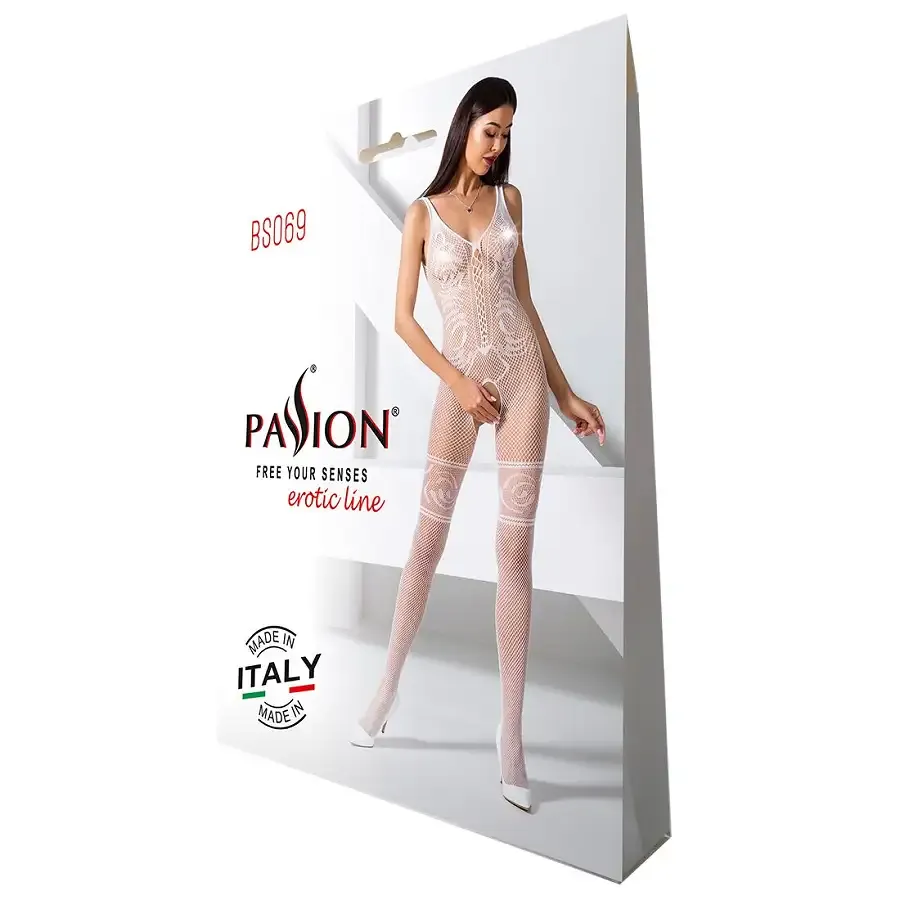 Бодістокінг Passion BS069 white, комбінезон, імітація панчох і боді Львів - фото 5
