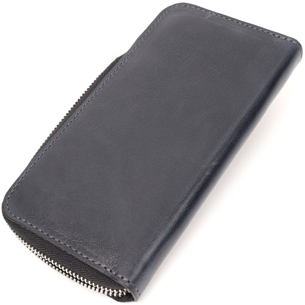 Стильний гаманець-клатч на блискавці із натуральної шкіри GRANDE PELLE 11644 Синій Київ - фото 2