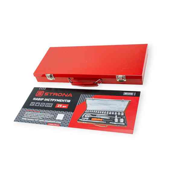 Набір інструменту 1/2" 25 шт, 8-32 мм з тріщ., подовжує., кардан. комір, головк. викрутка Strona Мукачево