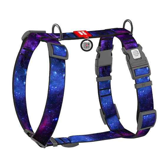 Шлея для собак анатомічна H-подібна WAUDOG Nylon з QR-паспортом, малюнок "NASA21", пластиковий фастекс, XL, Ш 35 мм, A 60-100 см, B 70-100 с Київ