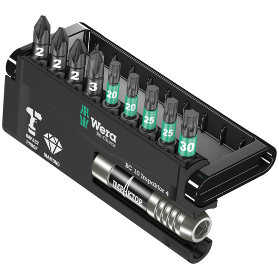 Набор ударных бит PZ,Torx Wera Bit-Check 10 Impaktor 4 с алмазным покрытием 10шт. 05057417001 Одесса