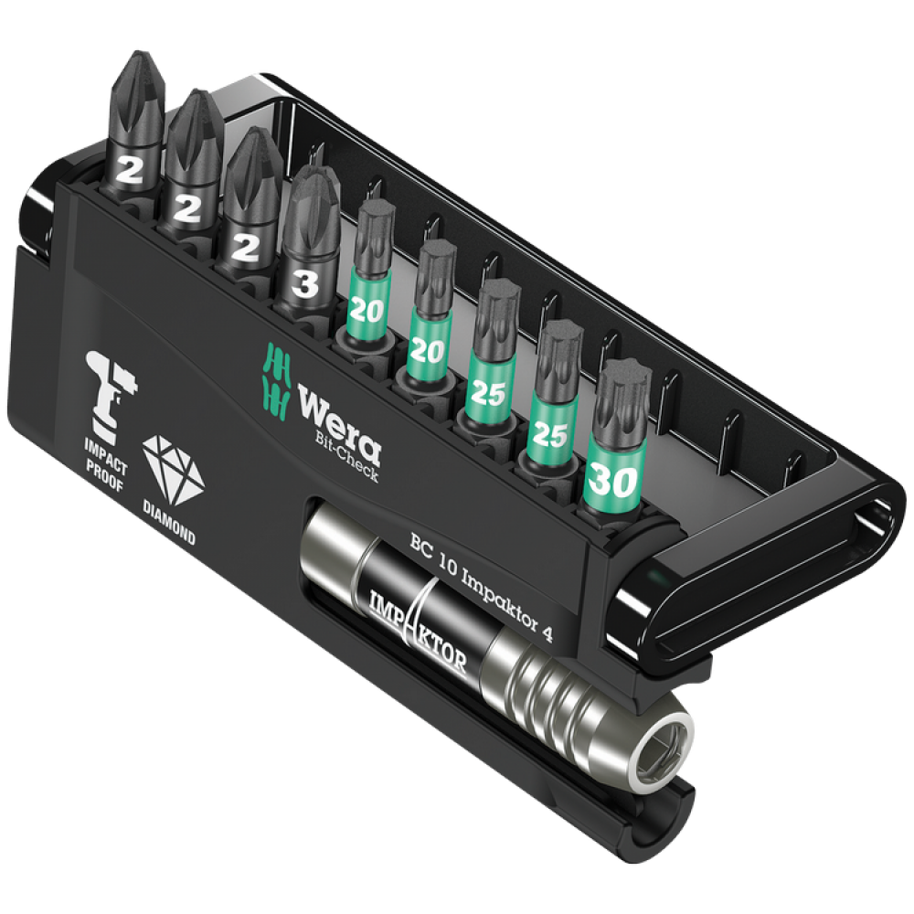 Набор ударных бит PZ,Torx Wera Bit-Check 10 Impaktor 4 с алмазным покрытием 10шт. 05057417001 Одесса - изображение 1
