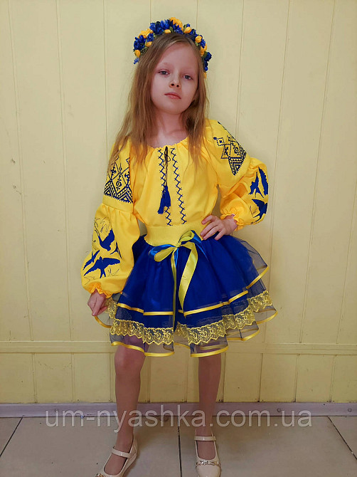 Синьо-жовтий костюм вишиванка "Ластівки-мереживо" Кривий Ріг - фото 8