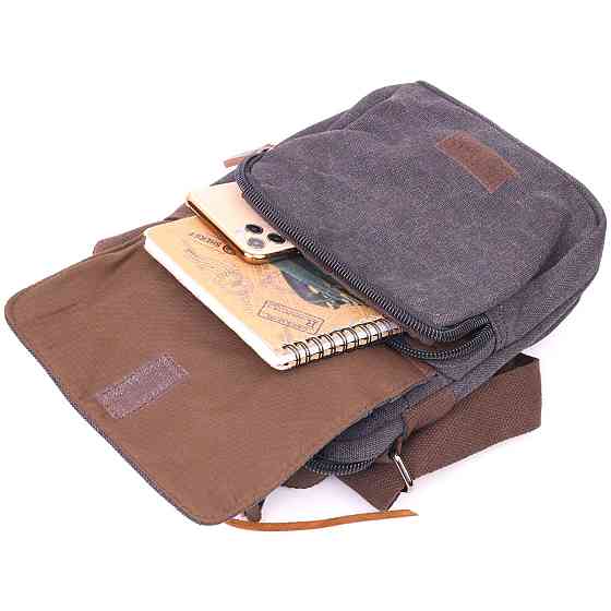 Стильная мужская сумка из плотного текстиля 21225 Vintage Черная Киев