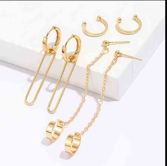 Набір сережок-каффів золотистих з ланцюжком і підвісками, 6 шт Київ