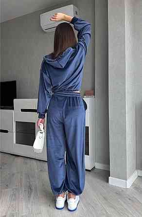 Жіночий стильний костюм з турецького королівського велюру Синій, 46/48 Одеса