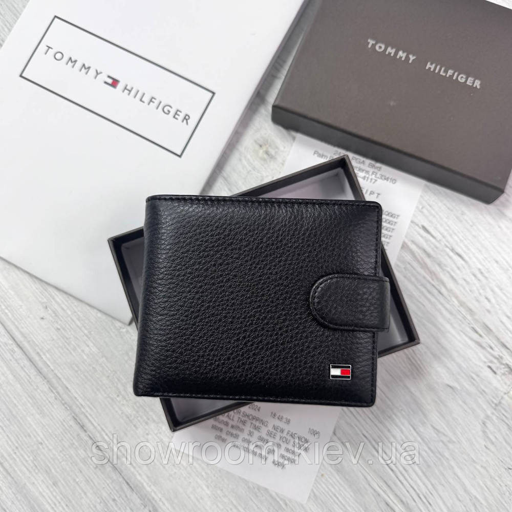 Чоловічий брендовий гаманець із натуральної шкіри на кнопці  Tommy (6605) Київ - фото 1