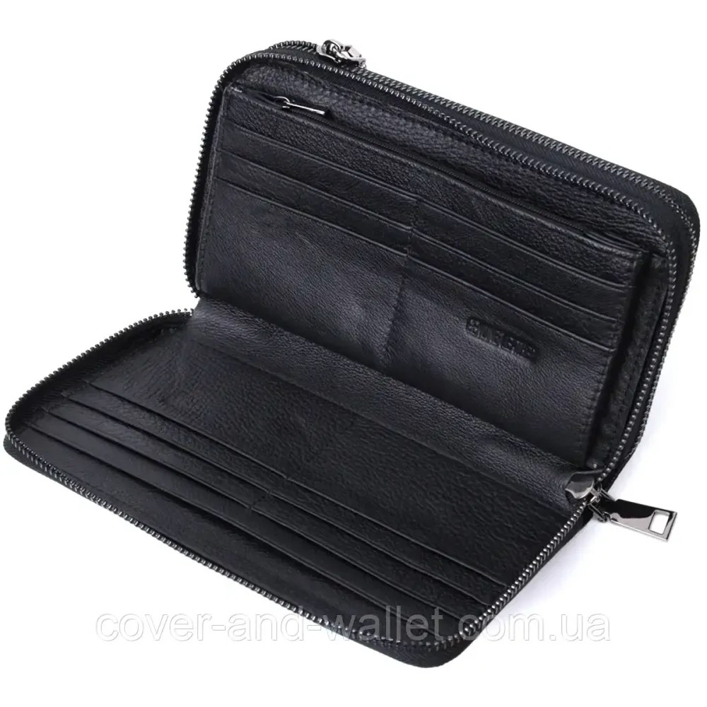 Фірмовий чоловічий гаманець клатч на дві блискавки із натуральної шкіри чорного кольору ST 276 Київ - фото 6