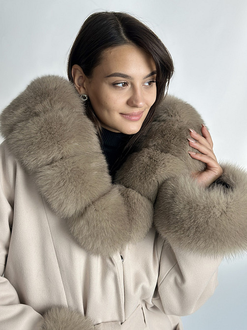 Пончо женское с мехом капюшон и манжеты Пудровый Харьков - изображение 8