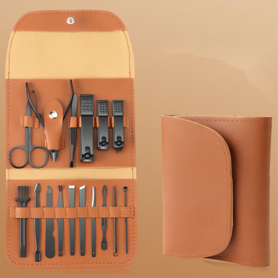 Набор для маникюра педикюра пилочка, пинцет, кусачки в кейсе 16 шт, цвет коричневый Каменец-Подольский