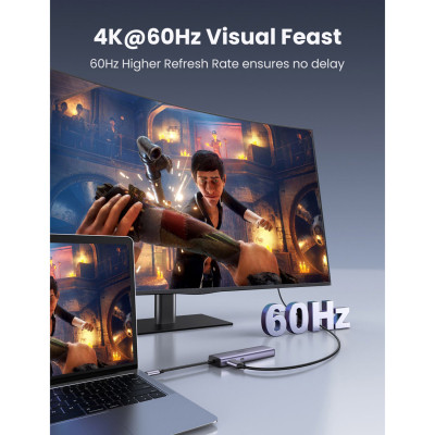 Концентратор Ugreen USB3.1 Type-C to HDMI/USB 3.0x2/RJ45/SD/TF/PD 100W CM512 (60515) Вінниця - фото 4