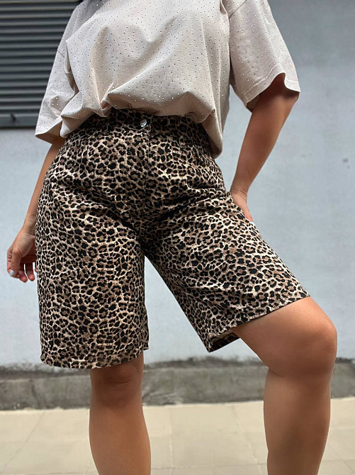 Шорти жіночі джинсові X Denim 2082 леопардовий принт Мом бермуди довжина до колін коричневі, коричневий, 36 Київ - фото 11