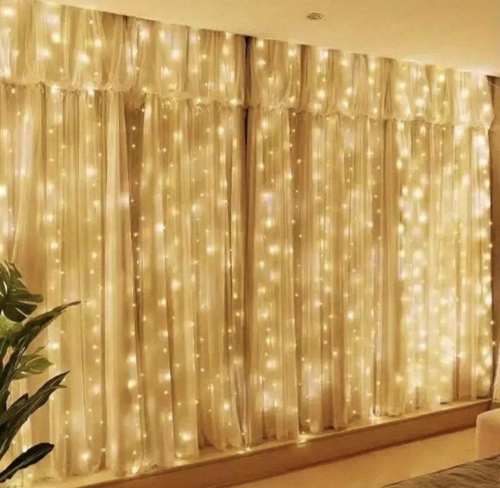 Світлодіодна гірлянда штора роса 3х3 м 300 led з USB і пультом керування (Теплий білий) Сміла - фото 3