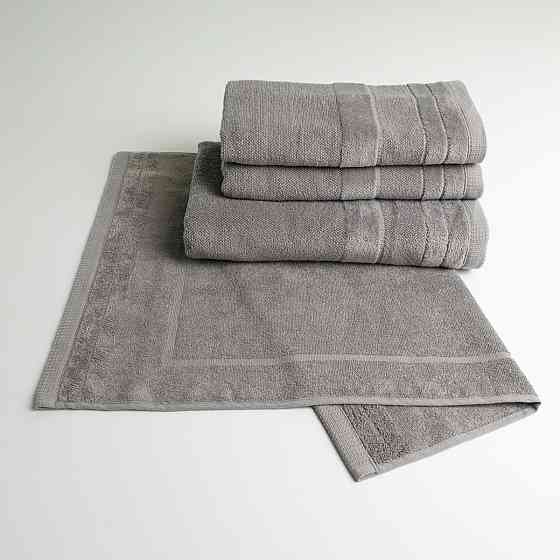 Набор банных махровых полотенец с велюровым бордюром 4шт GM Textile 50х70см, 50х90см, 50х90см, 70х140см (Серый) Сумы