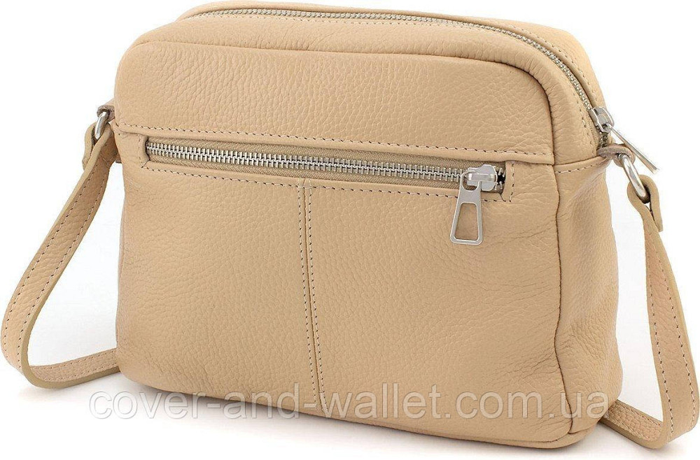 Стильная женская сумка-кроссбоди через плечо из фактурной кожи пудрового цвета Grande Pelle 755743 Киев - изображение 3