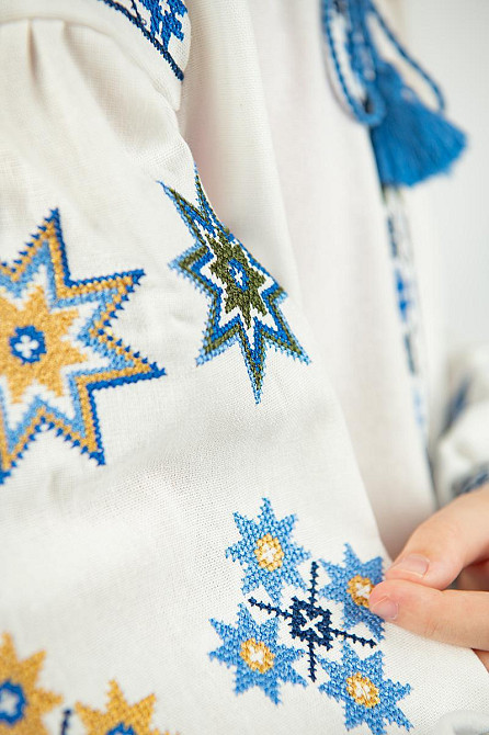 Вышиванка для девочек, молочная, льняная, с длинным рукавом, топ Киев - изображение 4