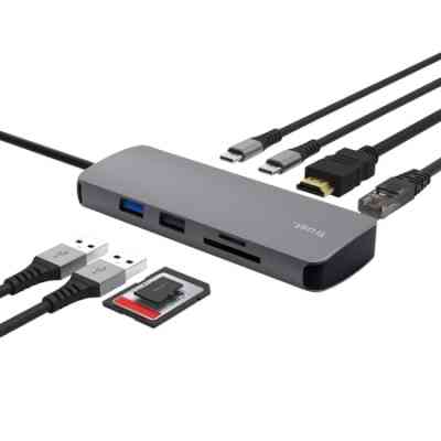 Концентратор Trust USB-C 8-in1 1xUSB-А 3.2/USB-A 2.0/2xUSB-С/HDMI/Ehernet/SD/microSD aluminium 0.15m grey (25672_TRUST) Винница