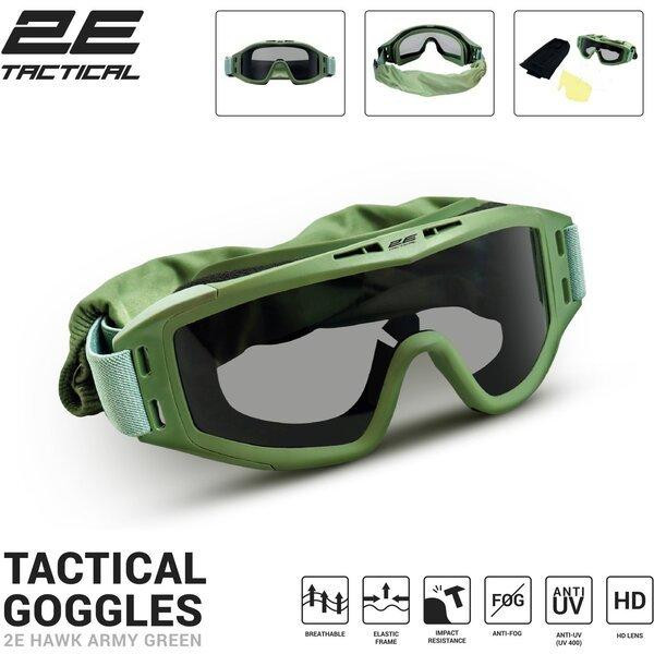 Маска тактическая, защитная 2E Hawk Army Green Anti-fog, сумка, 3 линзы Киев - изображение 1