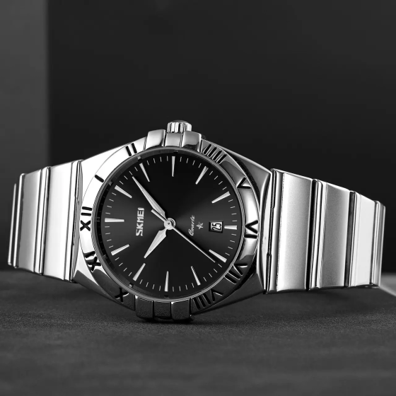 Чоловічий класичний годинник Skmei 9257 (Сріблястий з чорним циферблатом) Київ
