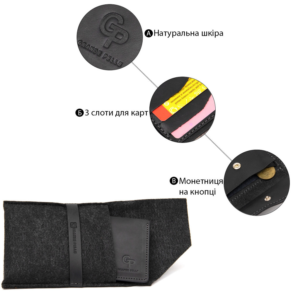 Матовое кожаное портмоне GRANDE PELLE 11457 Черный Киев - изображение 7