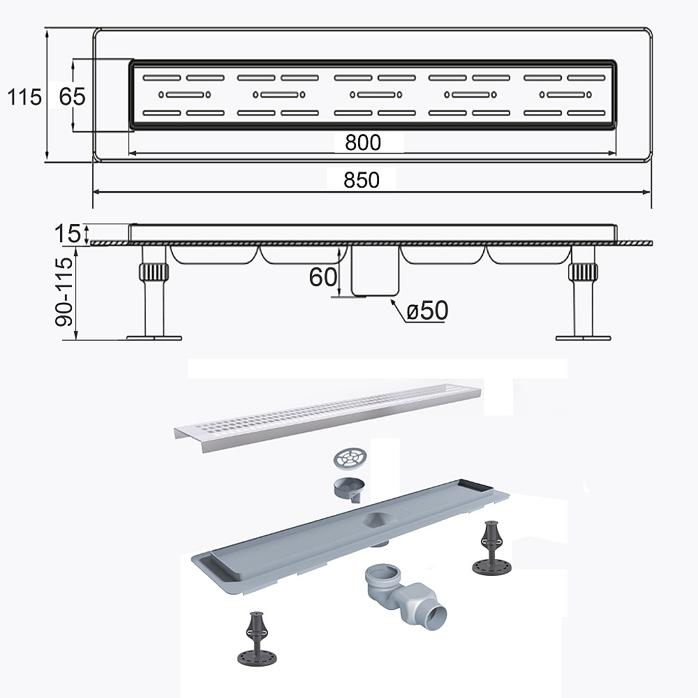 Трап лінійний душовий TILLO TM009-80 80см Луцьк - фото 6