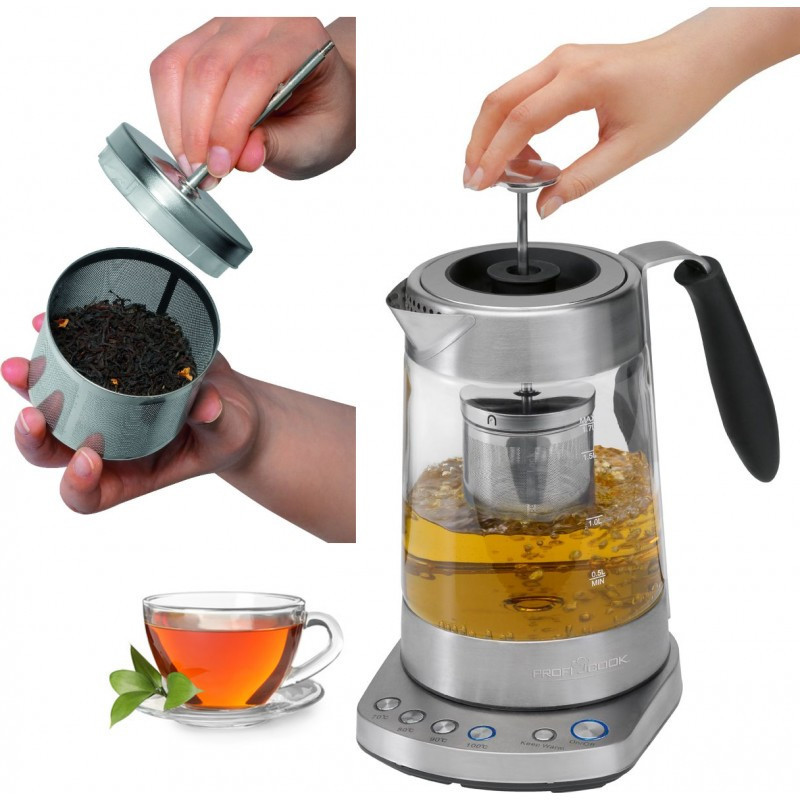 Электрический чайник стеклянный 2в1 с заварником 1.7 литров Profi Cook PC-WKS (1020) Нововолынск - изображение 6