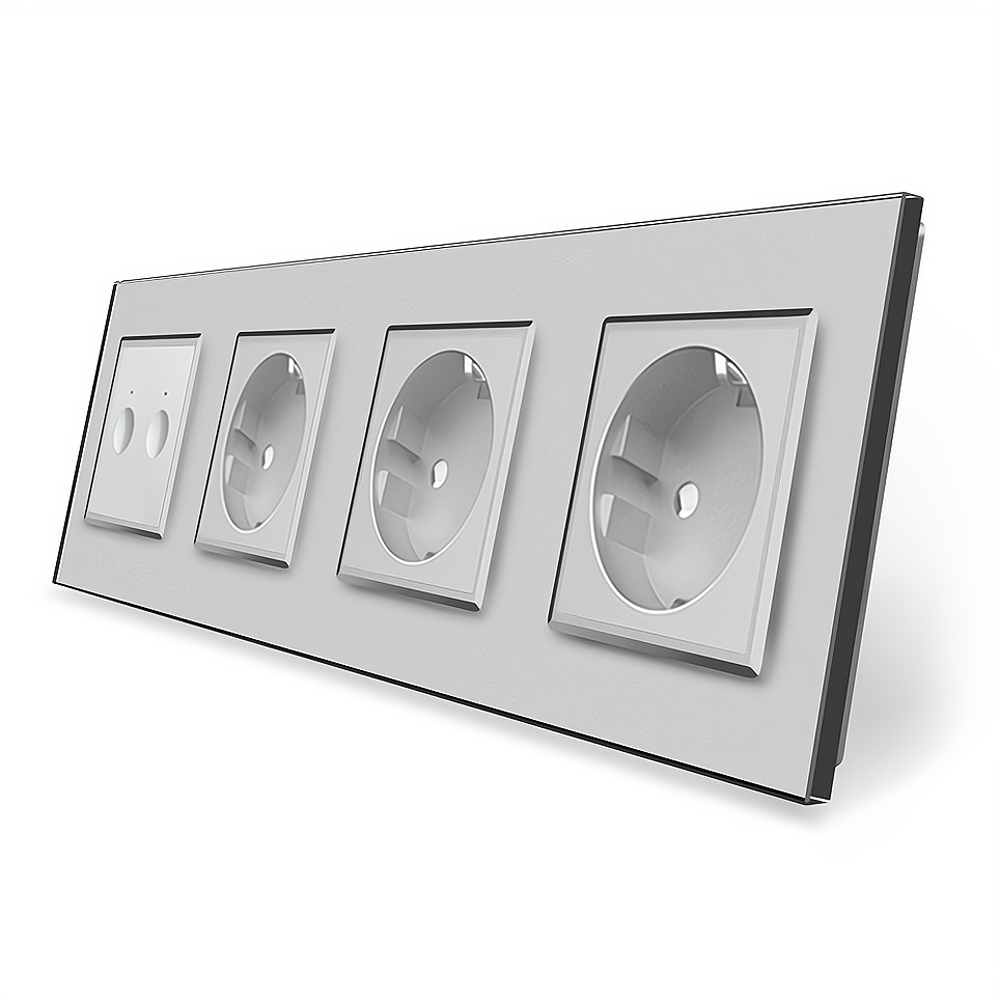 LIVOLO Сенсорний вимикач Sense 2 сенсора 3 розетки Livolo сірий скло (VL-C7FC2/FCTC16A/FCTC16A/ Коломия - фото 3