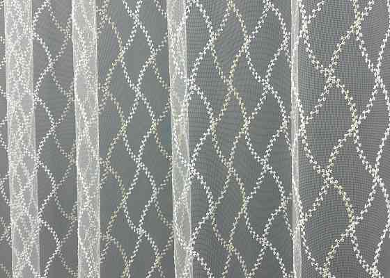 Тюль VR-Textil 1841т Фатин с вышивкой и люрексом Молочный с золотистым 300х270 см (40-187) Киев