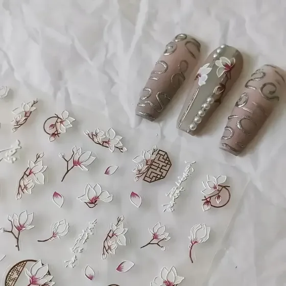 5D рельєфні наклейки для нігтів з лотосом – об’ємний дизайн манікюру Київ