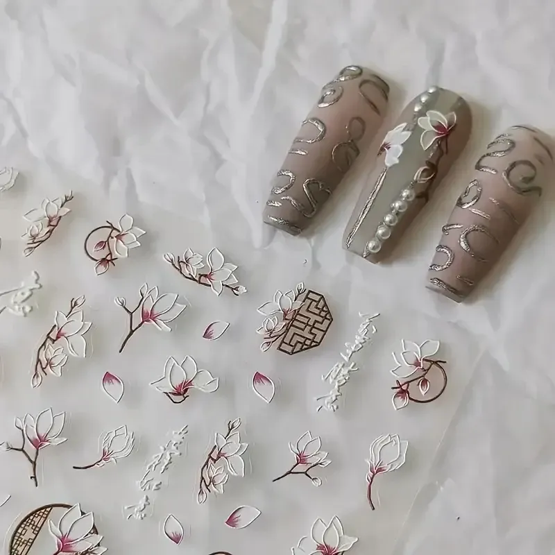 5D рельефные наклейки для ногтей с лотосом – объемный дизайн маникюра Киев - изображение 3