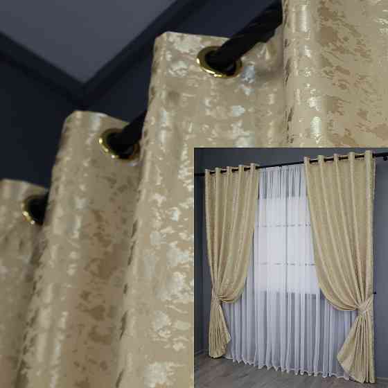 Комплект штор на люверсах VR-Textil Лен мрамор Pavliani ХО № 1270ш Бежевый 150х250 см 2 шт (37-0122) Киев