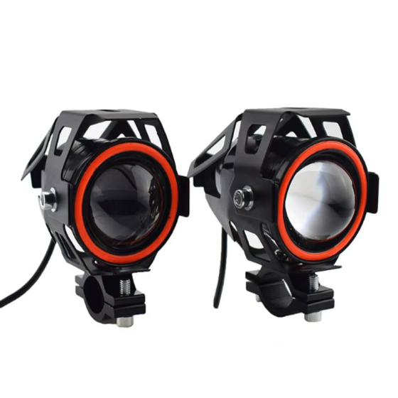 Фари прожектори для мотоцикла U7 LED 12В 3000лм Angel Eyes червоні і кнопка Київ