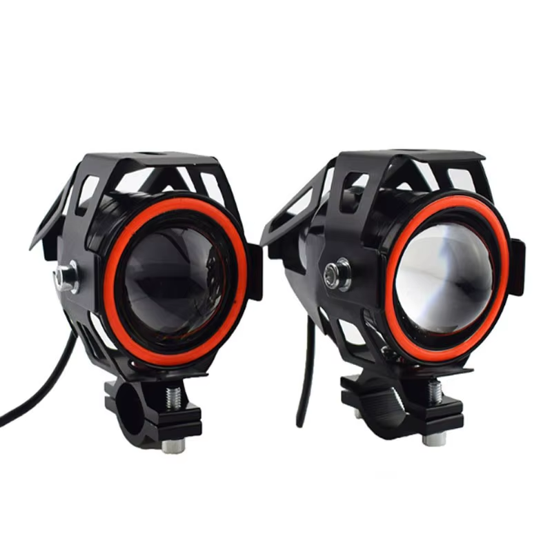 Фари прожектори для мотоцикла U7 LED 12В 3000лм Angel Eyes червоні і кнопка Київ - фото 4