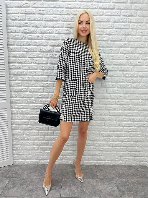 Сукня з принтом в гусячу лапку "Rosemary" оптом | Норма і батал | Розпродаж моделі 50-52, Чорний Київ - фото 6