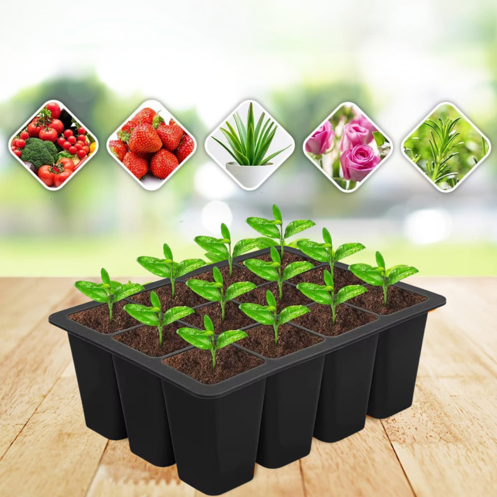 Кассета для рассады лоток садовый на 12 ячеек, силиконовый, многоразовый для выращивания семян, растений, цветов,черный Каменец-Подольский - изображение 1