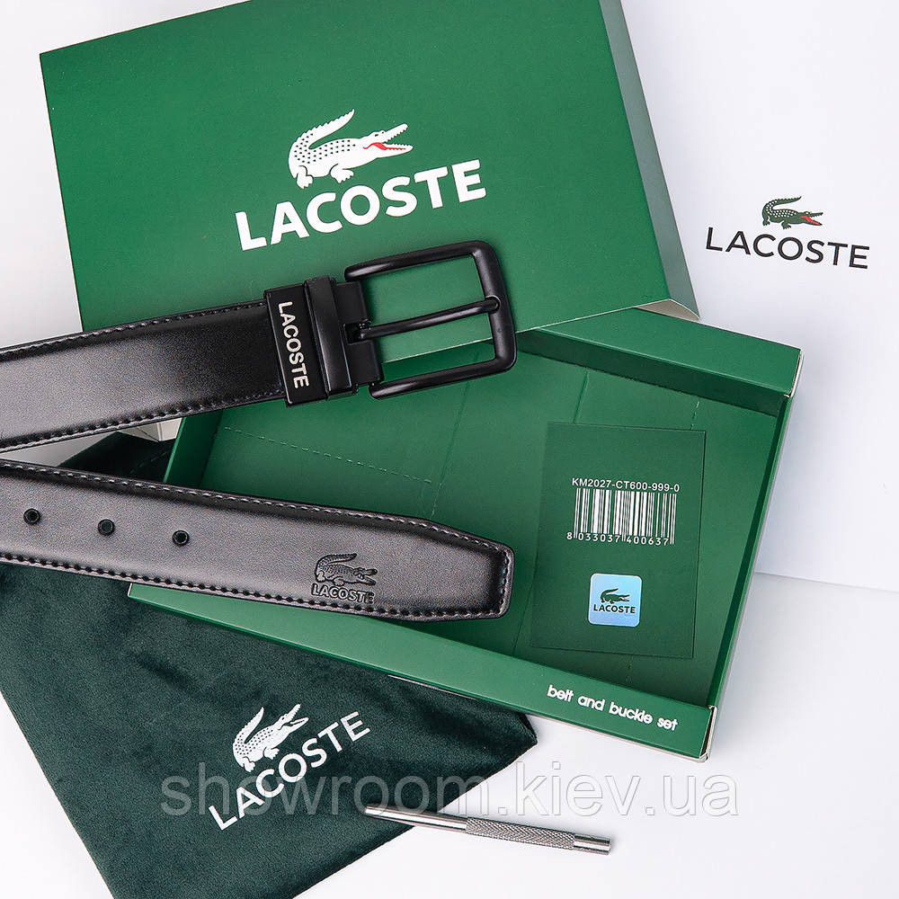 Чоловічий шкіряний двосторонній ремінь із чорною пряжкою Lacoste (984) Київ - фото 8