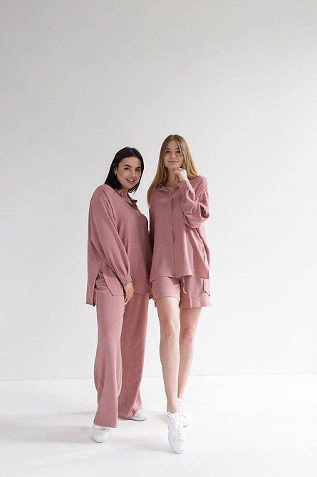 Костюм-трійка жіночий літній креп-жатка Темно-рожевий M-L Харків - фото 3