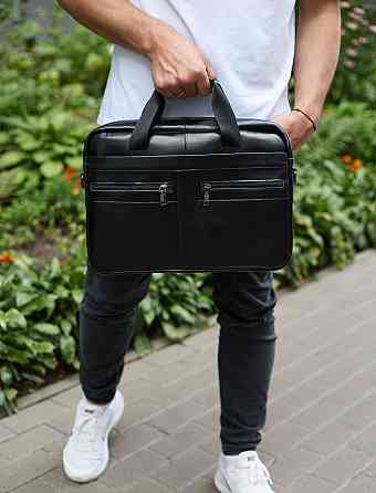 Чоловічий портфель для ноутбука 38х28х8, офісна шкіряна сумочка, міська чоловіча ділова сумка, чорна Київ