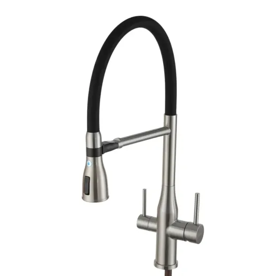 Змішувач для кухні з підключенням до фільтра GAPPO G4399-75 та гнучким виливом, сатин/чорний Київ