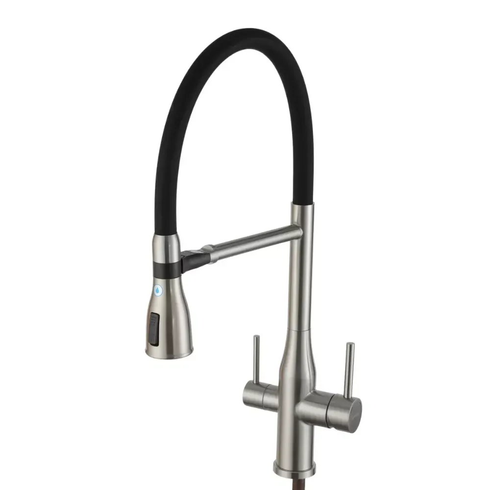 Змішувач для кухні з підключенням до фільтра GAPPO G4399-75 та гнучким виливом, сатин/чорний Київ - фото 1