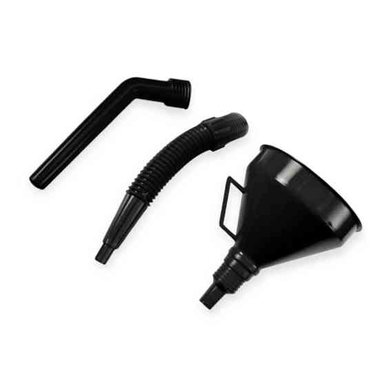 Лійка палива пластик коса кругла, з 3-х частин чорна, 2 змінні наконечники з сіткою vorel для Мукачево